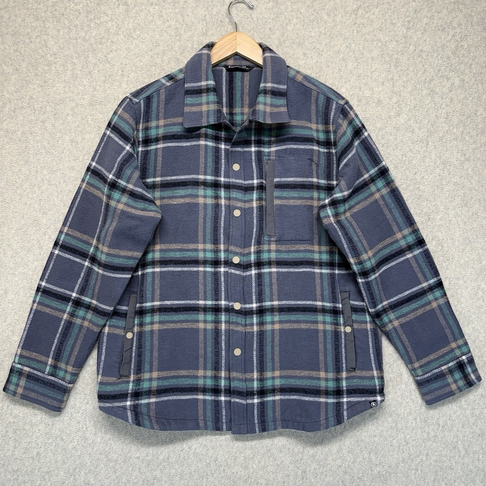 Backcountry Plaid Shirt Jacket Mens Medium Blue Green Snap Front Fleece Shacket